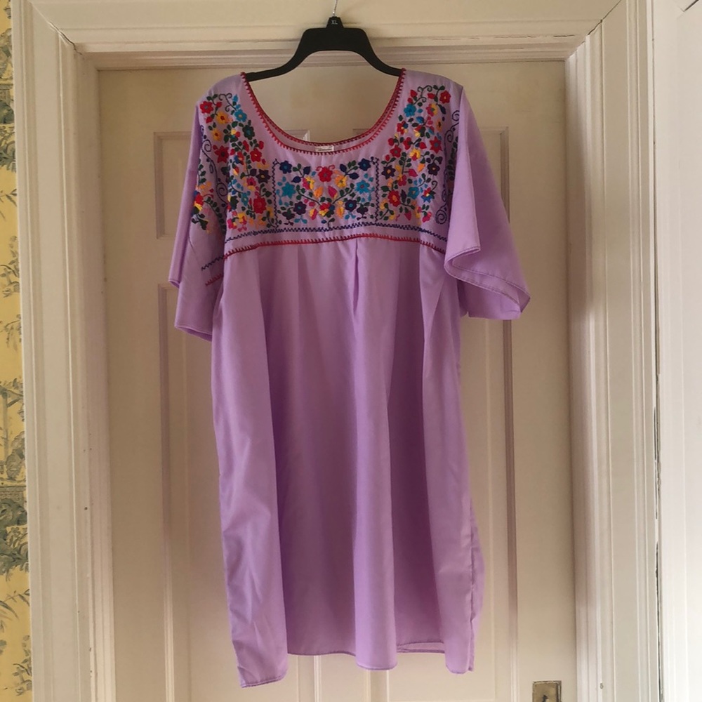Authentic 100% cotton embroidered plus size Mexican dress